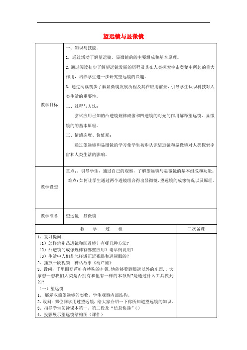 苏科初中物理八年级上册《4.5 望远镜与显微镜》word教案 (2篇)