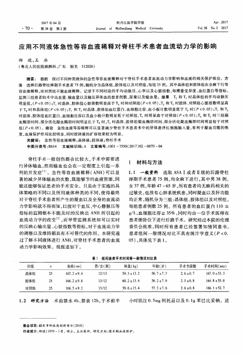 应用不同液体急性等容血液稀释对脊柱手术患者血流动力学的影响