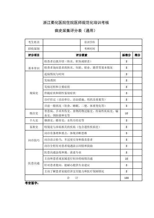 放射科规培评分表