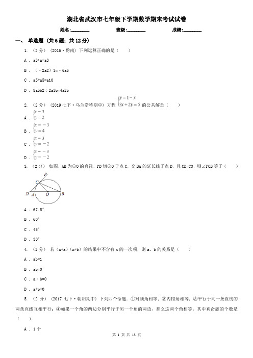 湖北省武汉市七年级下学期数学期末考试试卷