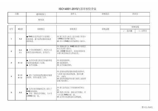 iso14001-2015财务部内审检查表