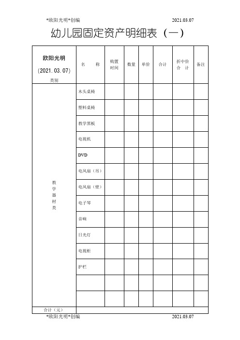 2021年幼儿园固定资产明细表