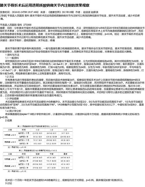 膝关节骨折术后运用透明质酸钠做关节内注射的效果观察