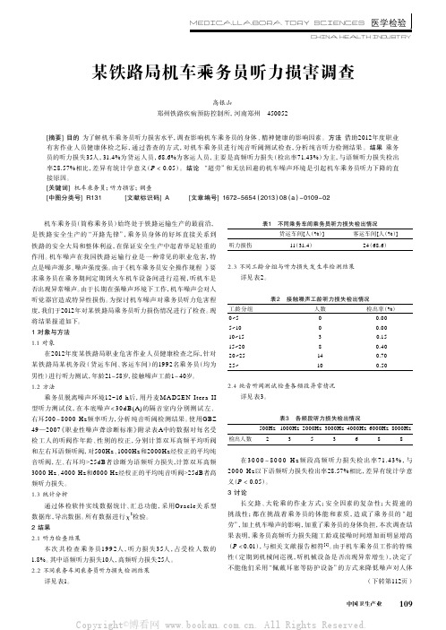 某铁路局机车乘务员听力损害调查