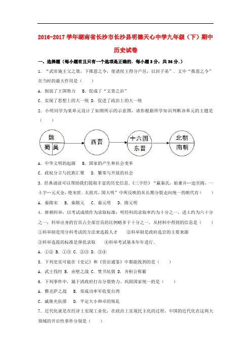 湖南省长沙市长沙县九年级历史下学期期中试卷(含解析) 新人教版