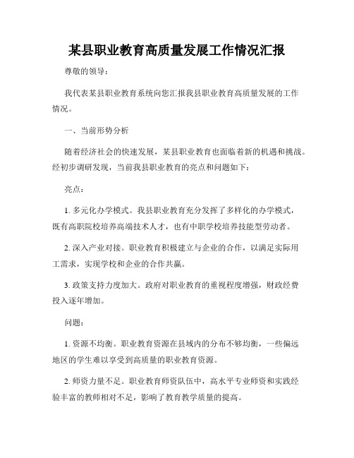 某县职业教育高质量发展工作情况汇报