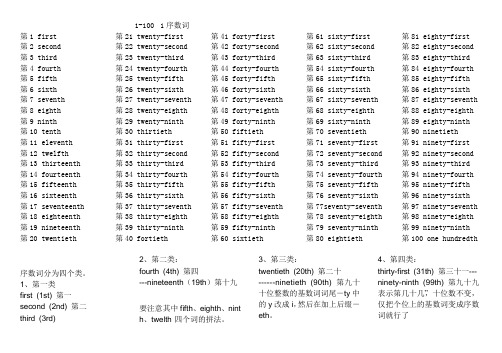 英语中1-100基数词和序数词