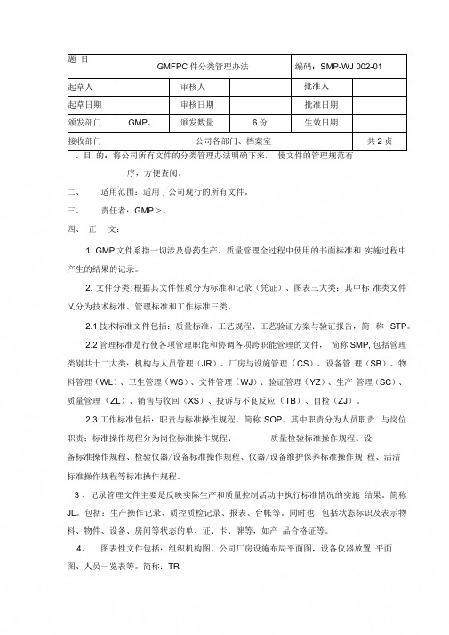 SMP-WJ-002GMP文件分类管理办法