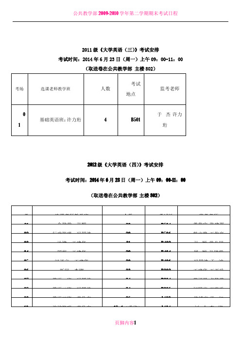 内蒙古大学满洲里学院2013-2014学年第二学期期末考试日程