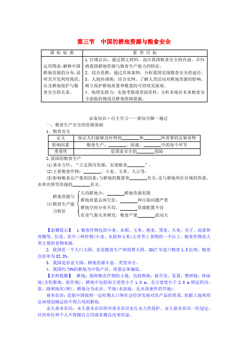 高中地理第二章资源安全与国家安全第三节中国的耕地资源与粮食安全学案新人教版选择性必修3