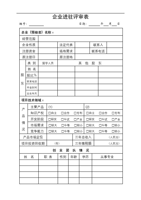 企业进驻评审表【模板】