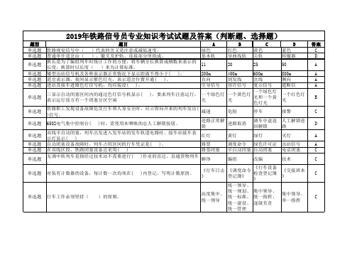 2019年铁路信号员专业知识考试试题及答案(判断题、选择题)