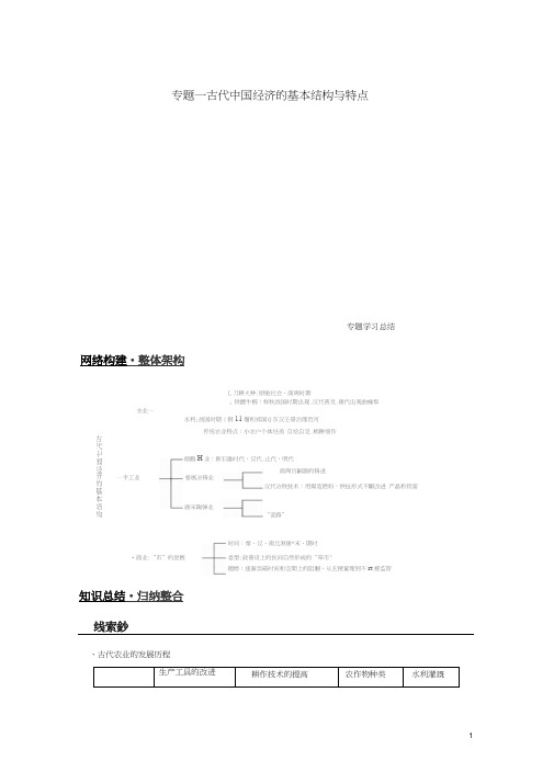 (浙江专用)2018-2019学年高中历史专题一古代中国经济的基本结构与特点专题学习总结学案人民版必