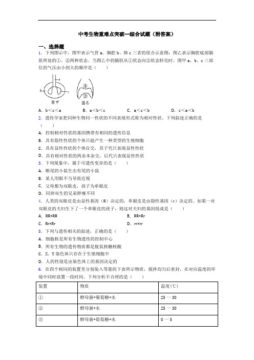 中考生物重难点突破--综合试题(附答案)