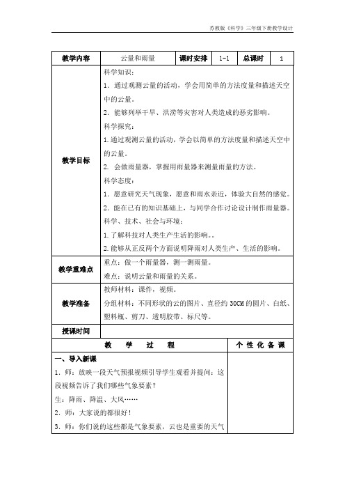 南京市某校苏教版三年级科学下册《17.云量和雨量》集体备课教案