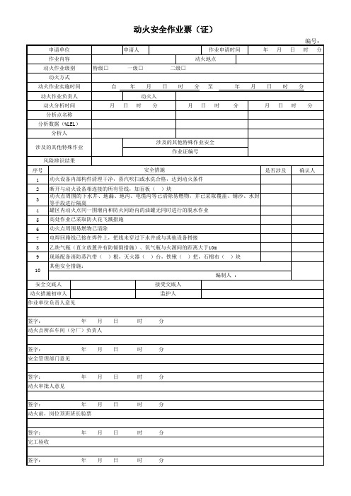 gb30871-2019特殊作业安全规范 附表：动火作业申请表