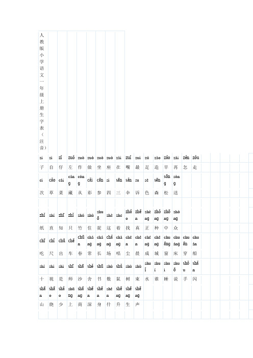 人教版小学语文一年级上册生字表(注音)