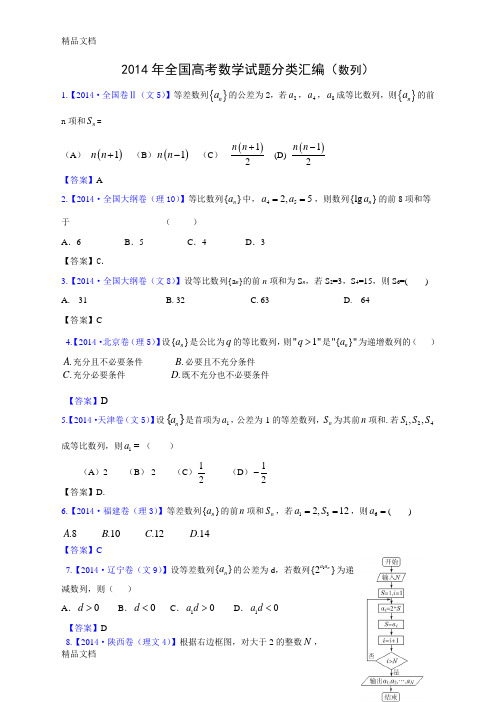 最新高考数学分类汇编(数列)资料