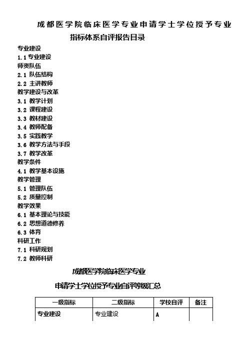 成都医学院临床医学专业申请学士学位授予专业-指标体系自评报告目录