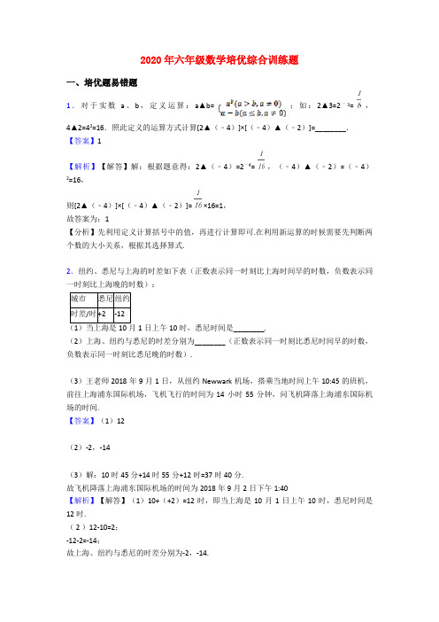 2020年六年级数学培优综合训练题