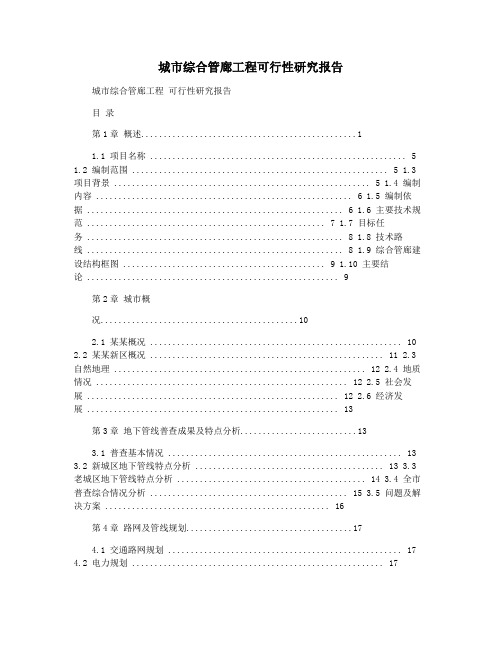 城市综合管廊工程可行性研究报告