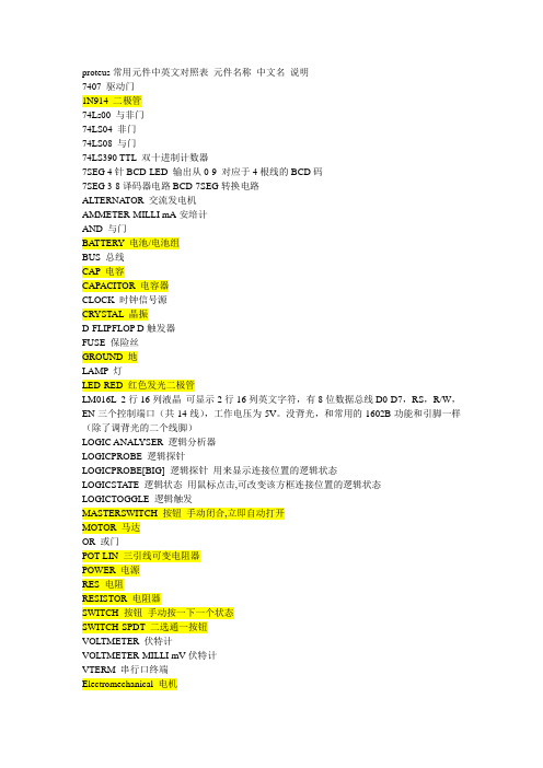 proteus常用元件中英文对照表_元件名称_中文名_说明