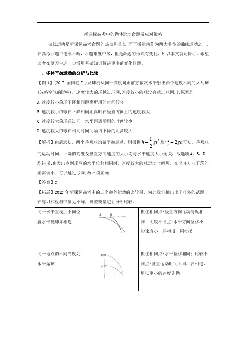 2018年高考物理专题集锦二：新课标高考中的抛体运动命