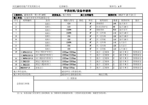 1#,11、12月甲供材料设备申请表10-24