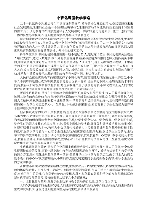 小班化课堂教学策略