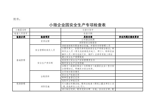 小微企业园安全生产专项检查表