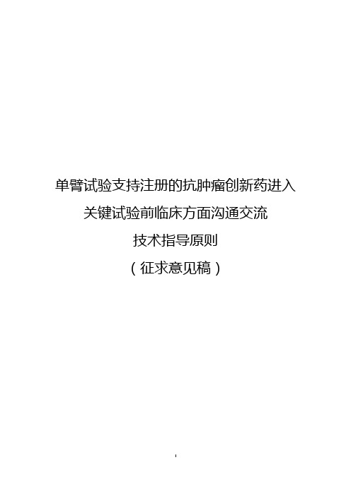 单臂试验支持注册的抗肿瘤创新药进入关键试验前临床方面沟通交流技术指导原则