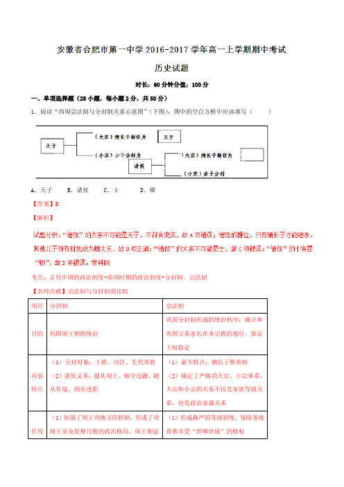 【全国百强校】安徽省合肥市第一中学2016-2017学年高一上学期期中考试历史试题解析(解析版)