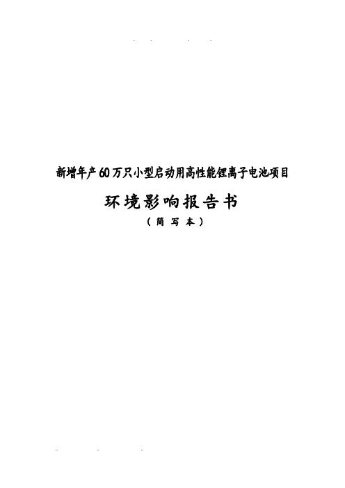 新增年产60万只小型启动用高性能锂离子电池项目环境影响报告书