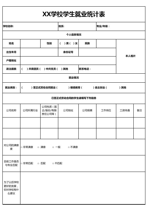 学生就业统计表EXCEL模板