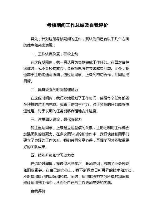 考核期间工作总结及自我评价