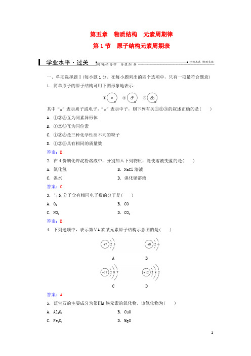 高考化学一轮复习 第五章 原子结构元素周期表 第1节 原子结构元素周期表过关训练(含解析)1