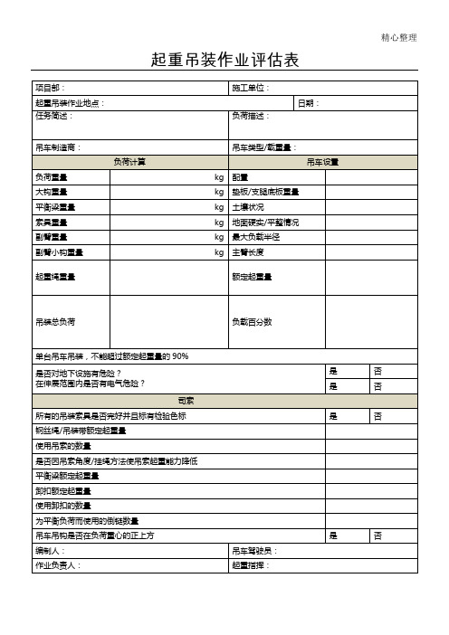 起重吊装作业评估表格模板