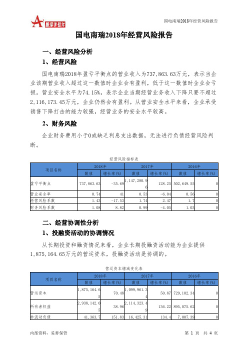 国电南瑞2018年经营风险报告-智泽华