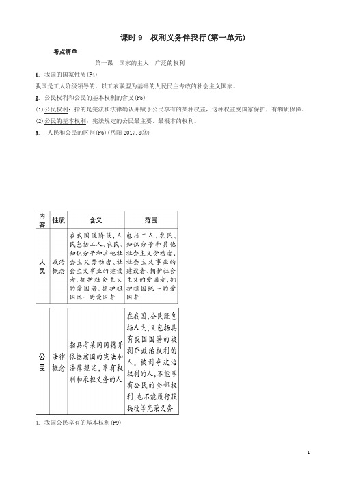 湖南省2018年中考政治总复习课时9权利义务伴我行