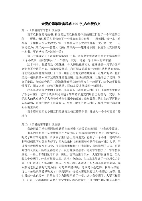 亲爱的笨笨猪读后感500字_六年级作文