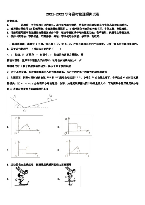 2021-2022学年安徽省高三下学期一模考试物理试题含解析