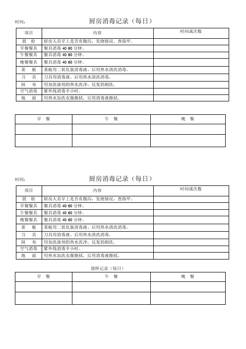 幼儿园厨房每日消毒留样表