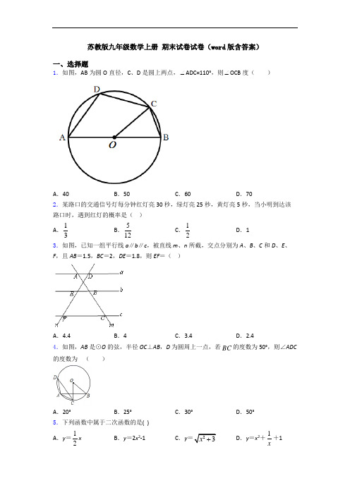 苏教版九年级数学上册 期末试卷试卷(word版含答案)