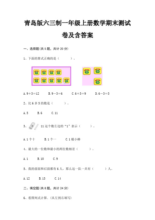 青岛版六三制一年级上册数学期末试卷带答案