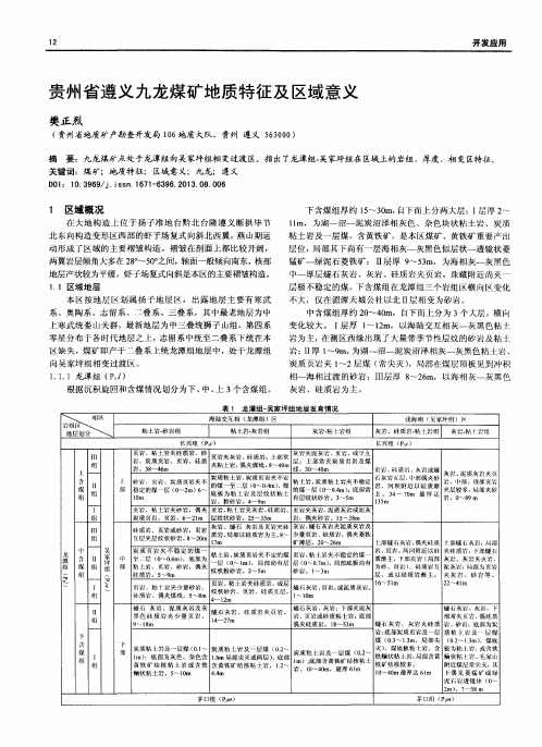 贵州省遵义九龙煤矿地质特征及区域意义