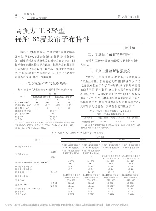 高强力T_4B轻型锦纶66浸胶帘子布特性