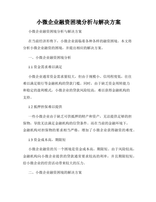  小微企业融资困境分析与解决方案