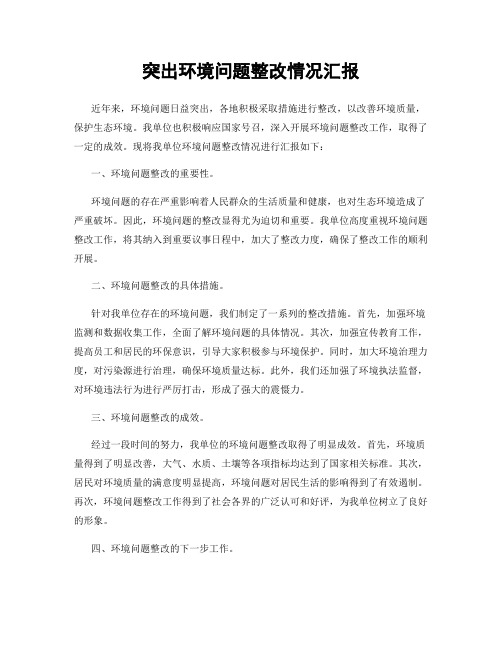 突出环境问题整改情况汇报