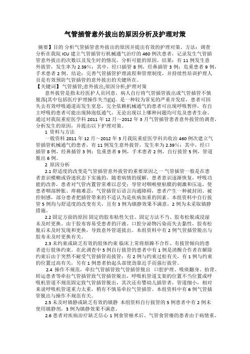 气管插管意外拔出的原因分析及护理对策