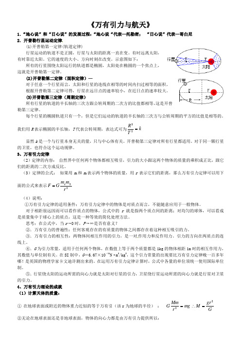 人教高中物理必修二 第六章 万有引力知识点总结(无答案)